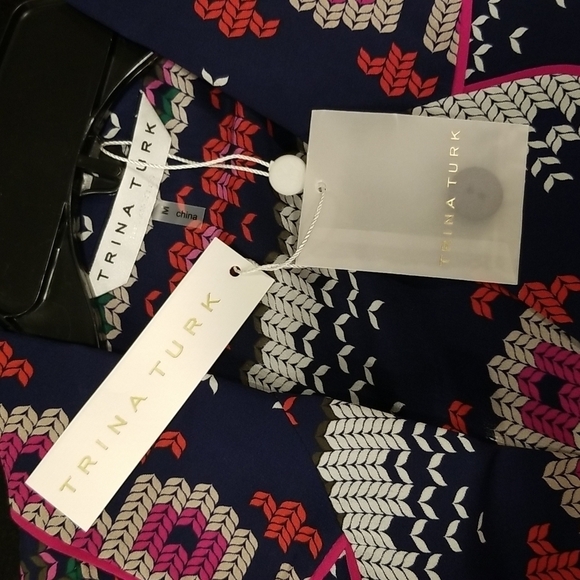 💕TRINA TURK💕 Ira 3 100% Silk Pajama Style Top ~ Fairisle Print Medium M NWT - Picture 15 of 16
